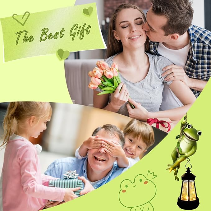 Solar Frogs Outdoor Garden Statues, Halloween Hanging Climbing Rope Frog on a Vine with Lantern Tree Hugger Figurine Lights for Outside Yard Art Sculptures Porch Balcony Wall Decor, Funny Gifts