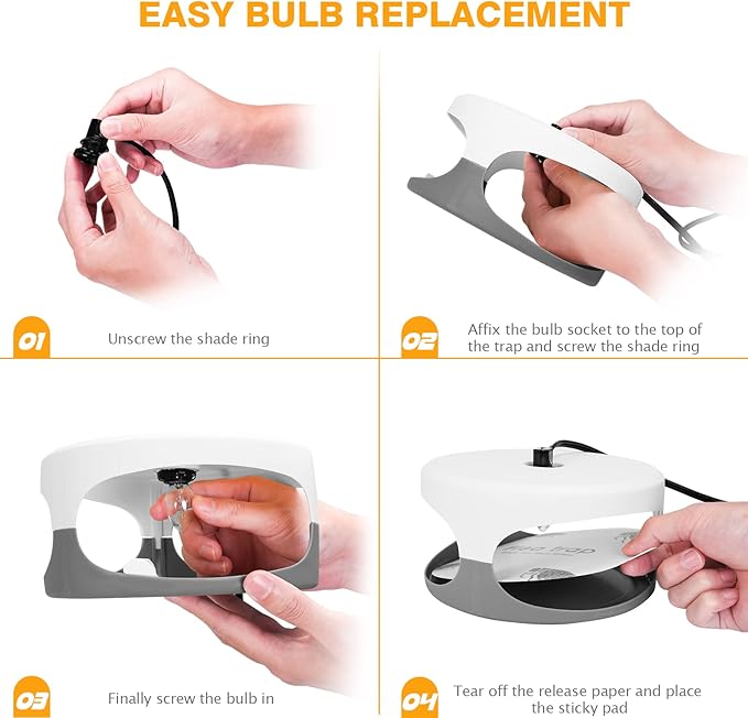 Flea Traps for Inside Your Home 2 Packs, Flea Trap for Indoor, Bed Bug Killer with Sticky Pads & Light Bulb Replacement, Natural Flea Infestation Treatment