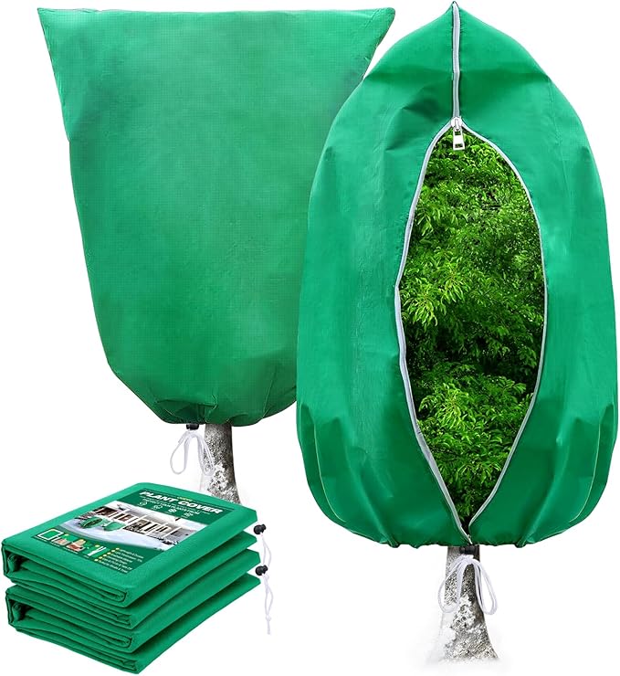 2 Packs Plant Covers Freeze Protection 47" x 70" 2.82oz/yd² Heavy Duty Winter Cold Weather Frost Cloth Blankets, Garden Warm Jacket Bags with Zipper & Drawstring for Outdoor Plants Fruit Tree Potted