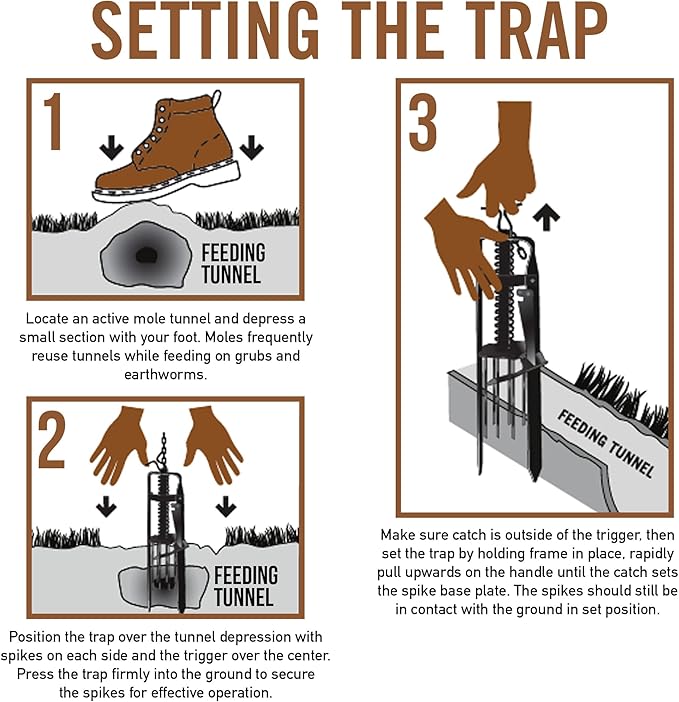 YARDDOG Bite Spikes Plunger Style Mole Trap – Commercial Grade Durable Steel Mole Trap for Lawns, Easy-to-Use Quick Capture Gopher Trap, Effective Plunger Style Mole Killer for Gardens, Black