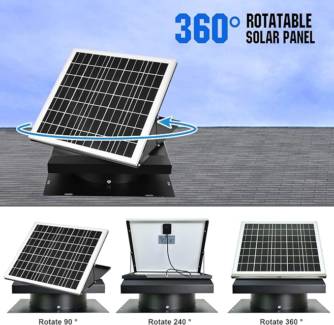 DC HOUSE 32 Watt Solar Attic Fan Solar Powered Roof Exhaust Fan Up to 3000 Sq Ft,2500 CFM Metal Shell Solar Vent Hail and Weather Resistance
