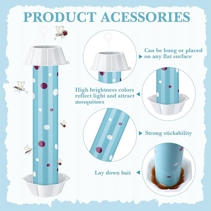 12 Pcs Sticky Fly Trap Fly Stick Indoor Outdoor Long Lasting Adhesive Fly Catcher with Hanging Hook for Wasps Gnats Bugs Insects Moths Fruit Flies Mosquitoes Spiders Fleas (White, Blue, Red)