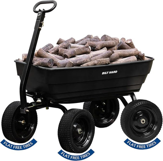 BILT HARD 1200 lbs Poly Garden Dump Cart with No Flat Tires, Quick Release, 2-in-1 Convertible Handle, 7 Cu Ft Dump Wagon Heavy Duty for Yard, Outdoor