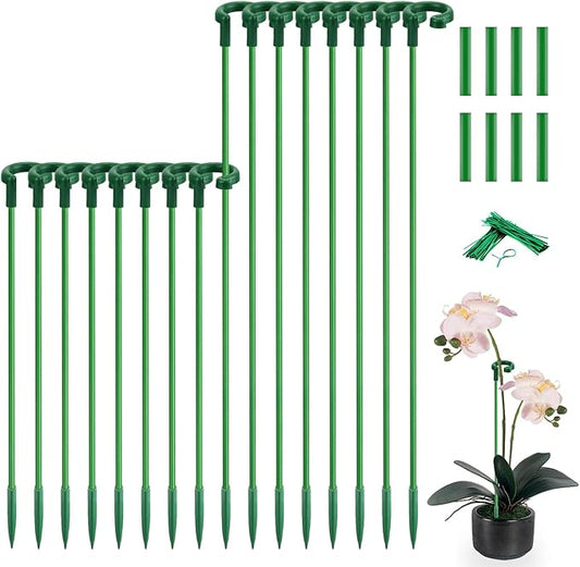 Invisible Plant Sticks 17 inch &11 inch SupKing 16Pcs Orchid Stakes with Clips for Support Small Short Plants,Garden Stake Support Pole Suit for Potted Plants Flowers Peony Rose (Green)