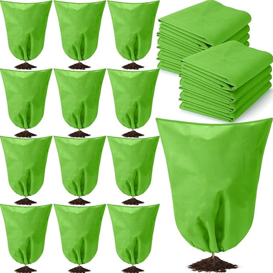 12 Packs Winter Plant Covers Freeze Protection Drawstring Tree Cover 23.62 x 31.5 in Large Reusable Frost Protection for Plants Fruit Tree Shrub, Outdoor Prevention Bag (Light Green)