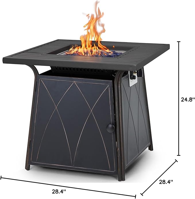 Sophia & William Gas Fire Pit Table 28 Inch 50,000BTU Square Outdoor Propane FirePits 2 in 1 Auto-Ignition Patio Fireplace for Outside with Lid and Blue Fire Glass, Black