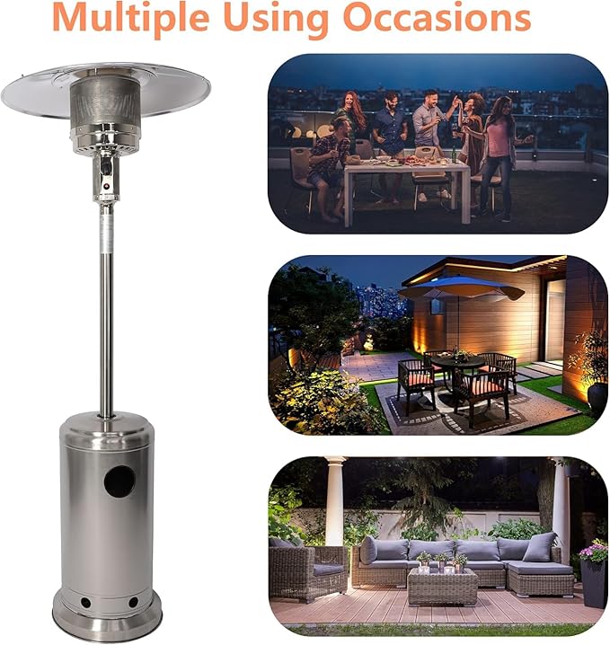 Patio Heater for Outdoor Use with Wheels, LP Propane Heater with Triple Protection System, CE & ETL Certified, Outdoor Heater for Commercial Residential Courtyard Porch Garage(Silver)