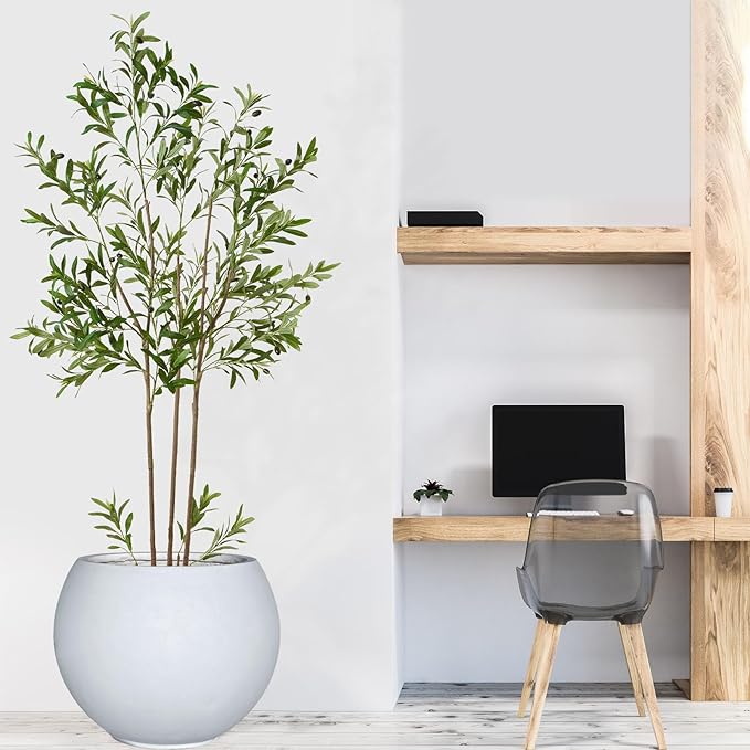 17 H x 21" Dia (15" Pot Opening) Round Fiberstone Planter with Drainage Hole, White, Indoor/Outdoor Large Plant Pot for Home Patio Garden, Ideal for Large Plants