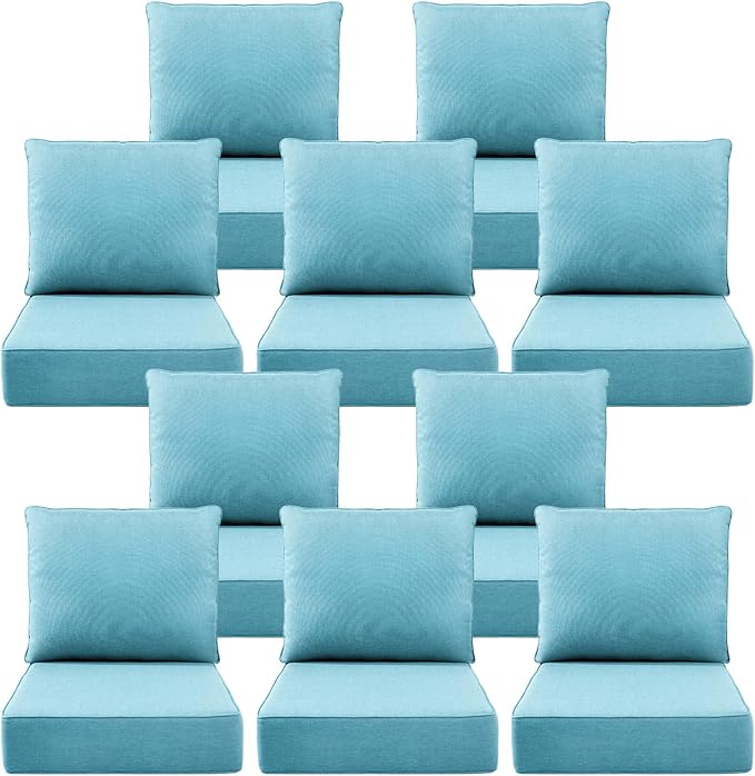 Luxury 6" Outdoor Cushions for Patio Furniture, 24x24x6 Thick Seat Cushion Set of 10, Fade Resistant Couch Chair Replacement Cushions High Density Deep Wicker Chair Cushion w/Removable Cover, Teal