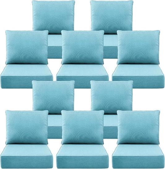Luxury 6" Outdoor Cushions for Patio Furniture, 24x24x6 Thick Seat Cushion Set of 10, Fade Resistant Couch Chair Replacement Cushions High Density Deep Wicker Chair Cushion w/Removable Cover, Teal