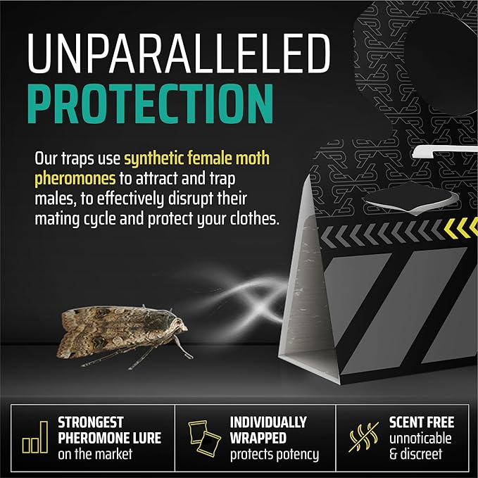 Premium Moth Traps for Clothes - Strongest Luring and Stickiest Closet Moths Traps - Killer Indoor Repellent for Closets (6 Pack)