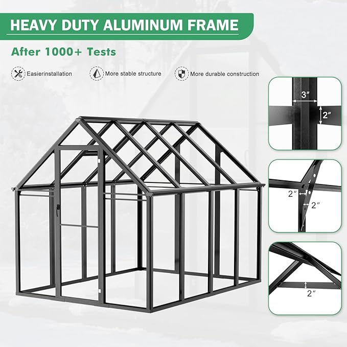 Polycarbonate Greenhouse Kit,8x6x6 FT Outsides Heavy Duty Green House with Transparent Panels Windows Door for Backyard Garden, Outside Walk in Plant Greenhouses,Black Thick Frame