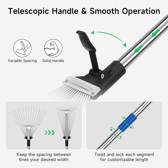 Metal Leaf Rake with Adjustable Handle,SAN LIKE 68 inch Garden Rake Set with 32 Gallon Leaf Bags Leaf Scoops,Heavy Duty Yard Rakes for Gardening Lawns Yard Outdoor Camping