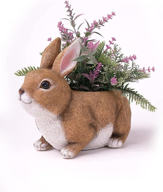 HAUCOZE Rabbit Planter Gifts Statue Animal Sculpture Decor Modern Figurine Arts Polyresin 8.7inch