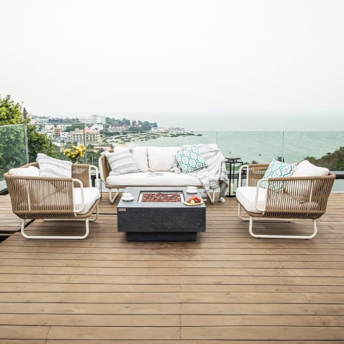 Manhattan Concrete Fire Pit 36" x 36" Outdoor Patio Firepit Includes Lava Rocks Modern Fire Pits & Outdoor Fireplaces for Garden, Deck, Indoor & Outdoor Heating