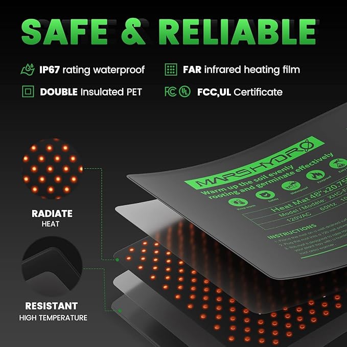 MARS HYDRO 48''x20.75'' Seedling Heat Mat with Thermostat Combo Set，Heating Pad for for Germination, Indoor Gardening, Greenhouse