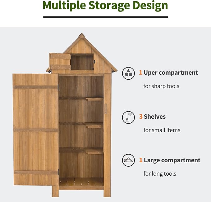 MCombo Outdoor Storage Cabinet with Shelves, Wooden Outside Storage Shed with Floor, Garden Tool Shed for Patio Yard Lawn, 0770 (Natural)