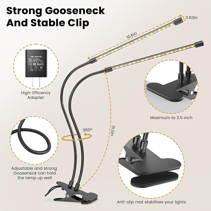 bseah Plant Grow Light for Indoor Plants, Full Spectrum Indoor Grow Light, 3 Modes & 10-Level Dimmable, Auto ON & Off Timer 3/9/12H