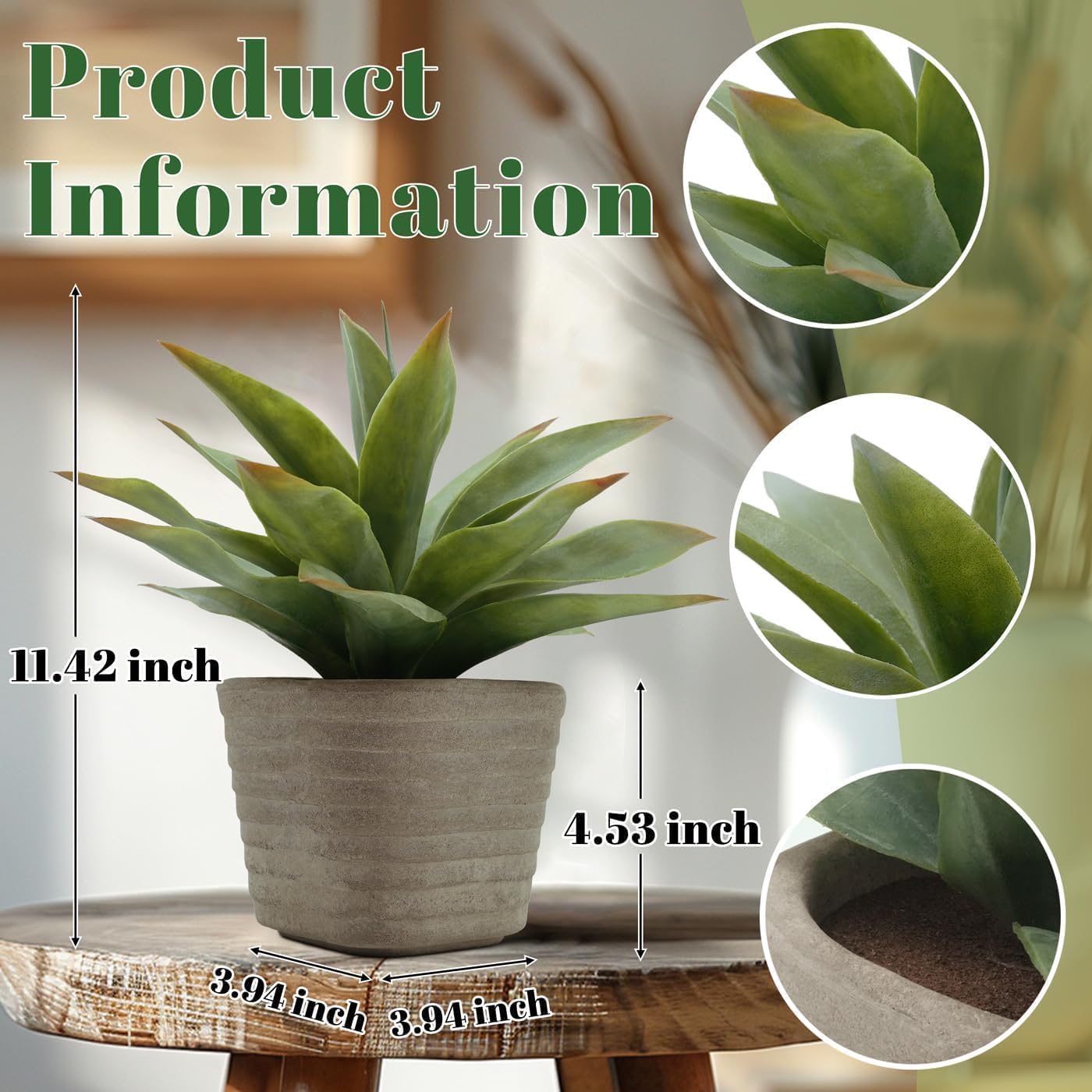 2 Pack Fake Plants 11.42 Inch, Artificial Agave Plants Potted, Faux Agave Plant Indoor for Home Room Office Bathroom Bedroom Kitchen Farmhouse Greenery Decor