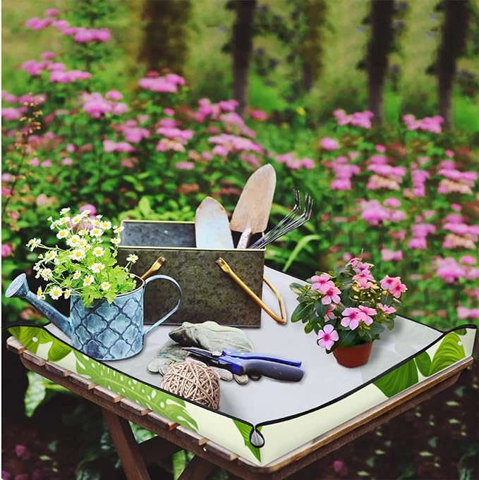 Palm Leaves Foldable Garden Hand Transplanting Succulent Tools,Waterproof Thickened Repotting Mat Plant Tag, Miniature Planting Indoor Fairy Care,Potting,Cactus,Houseplant Bonsai Tool Kit Gift