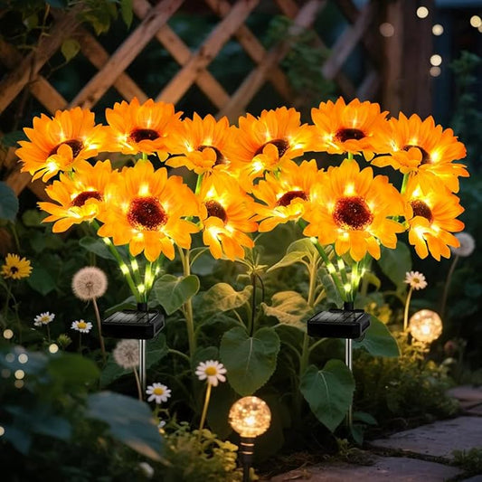 Solar Sunflower Lights 2 Pack with 12 Sunflower Solar Lights Outdoor Garden Decor Birthday Gift for Mom Women Grandma,Waterproof Solar Flower Garden Stake Lights for Yard Landscape Patio Lawn Pathway