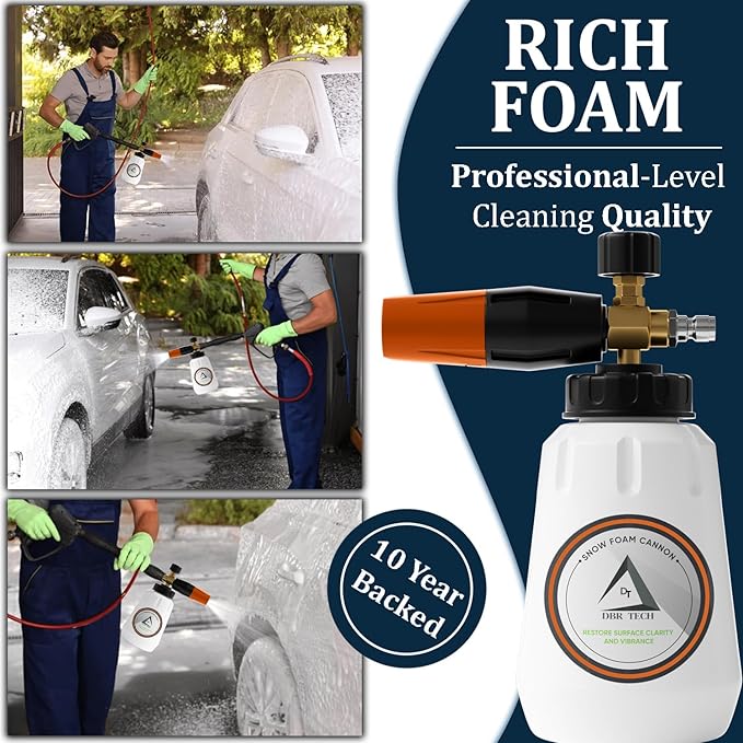 Foam Cannon for Pressure Washer, 1.1mm Orifice, 1000-4000 PSI, 1/4 Inch Quick Connector, Wide Neck and Adjustable Spray, Heavy Duty Car Snow Foam Blaster for Superior Foaming & Deep Clean, Orange