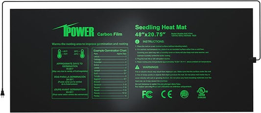 iPower 48” x 20.75” Seeding Heat Mat Upgraded Carbon Film Indoor Warm Hydroponic Plant Germination Starting Pad Durable Waterproof