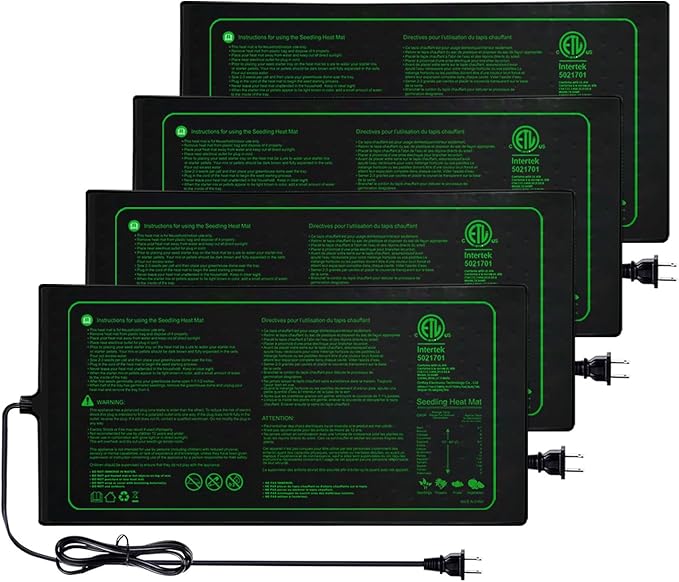 Upgrade Version 4PK Seedling Heat Mat with ETL Listed,Warm Hydroponic Heating Pad for Seed Starting,Indoor Gardening,Brewing and Greenhouses,Durable Waterproof Black Plant Heat Mat