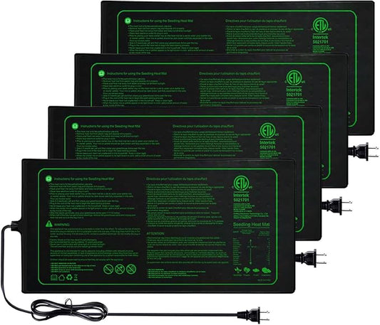 Upgrade Version 4PK Seedling Heat Mat with ETL Listed,Warm Hydroponic Heating Pad for Seed Starting,Indoor Gardening,Brewing and Greenhouses,Durable Waterproof Black Plant Heat Mat
