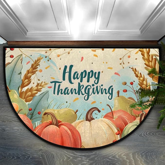 cfpolar Half Round Door Mat, Thanksgiving Day Semicircle Welcome Mat for Indoor Entrance, Garage, Patio - 24 x 36 in