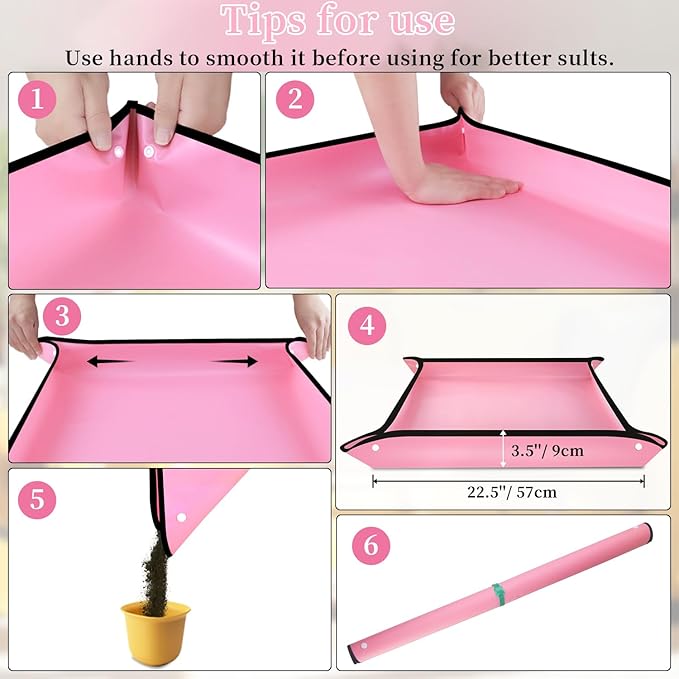 SupKing Repotting Mat for Indoor Plant Transplanting 29.5"x 29.5" Pink Garden Mat for Plant Lovers Oxford Fabric Portable Potting Tray for Gardening Mess Control