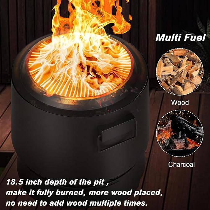 BOINN 20-Inch Outdoor Smokeless Wood Burning Fire Pit: Low-Smoke Bonfire Experience with Grill, Fire Poker & Large Capacity for Backyard, Patio, Picnics & BBQs Update