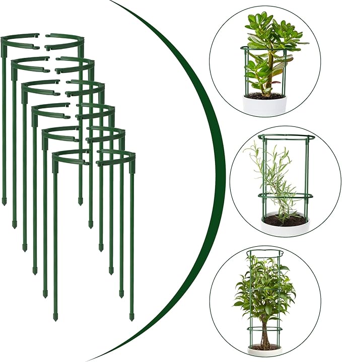12Packs Plant Support Stake Half Round Plant Support, Stackable 3 Tier Garden Flower Support, Plant Stakes for Indoor Outdoor Plants for Tomato,Monstera, Peony, Hydrangea, Climbing Plants