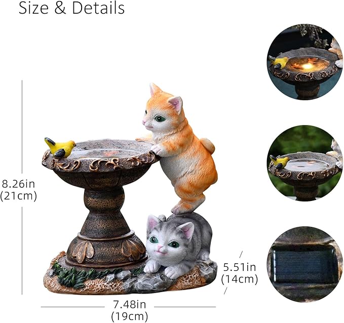 Solar Cat Garden Figurines Outdoor Decor Statue with LED Lights for Patio Balcony Yard Lawn Housewarming Gift for Garden Mom Grandma (Multicolor)