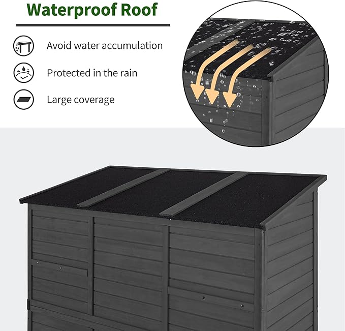 Macrout Large Outdoor Storage Cabinet with 6 Shelves (4.8 x 2.2 x 6.5 ft), Outside Storage Shed with Lock, Wooden Garden Shed for Yard Patio Lawn, 1738 (Gray)