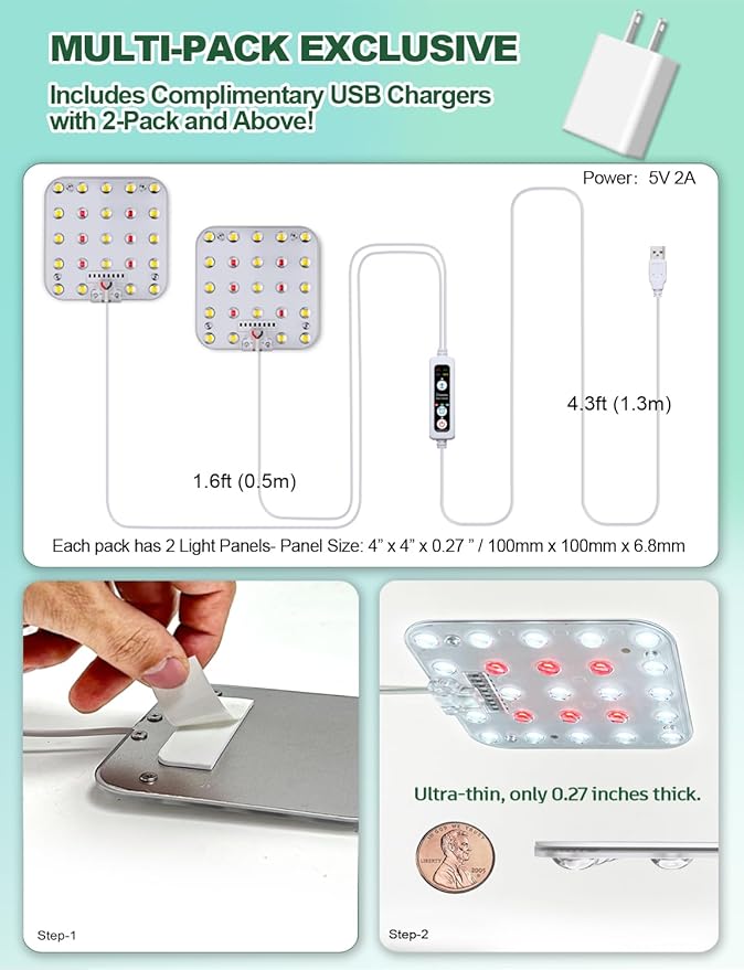 DOMMIA Grow Light,Full Spectrum Plant Light Panel with 6/12/16H Auto On/Off Timer, 4 Dimmable Levels, Suitable for Hydroponics, Seedlings, Succulents, Veg, Flowers & More(No Adapters)