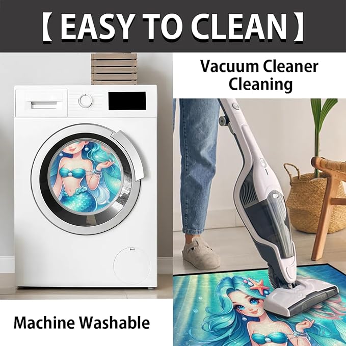 cfpolar Half Round Door Mat, Cute Mermaid Semi Circle Area Rug, Non Slip Area Rug Soft Doormat for Front Door Indoor Entrance Wear Half Moon Rug for Kitchen Bedroom Patio Fireplace 24 x 36 in