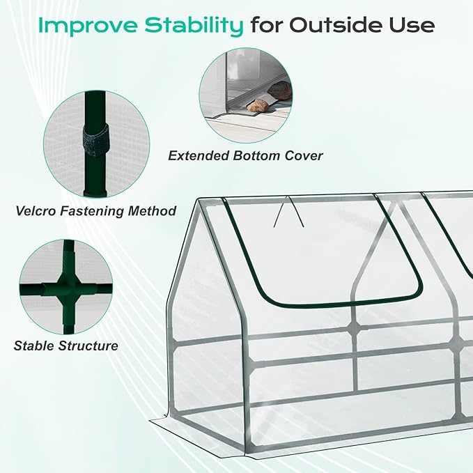 BPS 4x2x2 ft Mini Greenhouse with Transparent PVC Cover UV-Protected Roll-Up Zipper Windows, Ideal for Indoor or Outdoor Use on Raised Garden Beds