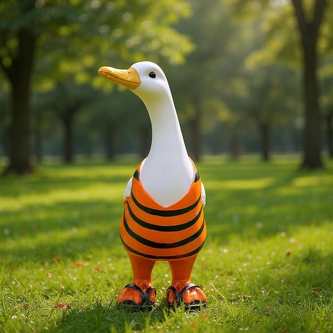 Duck Statue Outdoor Decorative for Garden, Yard Figurine Ornament Funny Porch Sculpture for Patio Flower Bed Home Bookshelf, 9.8" H × 6.3" L × 3.7" W (Orange)