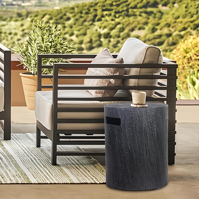 Afterglow 16" Propane Tank Cover Table, Round Tank Container Fits Standard 20 lbs Propane Tank Outdoor Gas Tank, Deck Backyard Patio, Faux Wooden Black