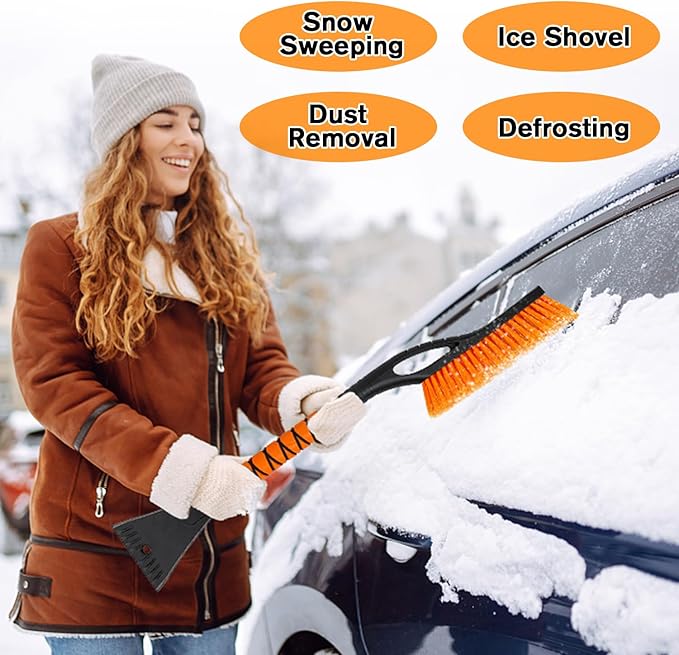 27" Snow Brush and Ice Scraper for Car Windshield - Heavy Duty Detachable Snow Removal Tool with Ergonomic Foam Grip for Cars, Trucks and SUVs