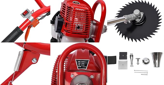 49CC 2-Stroke Gas Lawn Mower, 1.8KW 7000 RPM, Self-Propelled Lawnmower Walk-Behind Push Mower with High Rear Wheels for Efficient Lawn Care