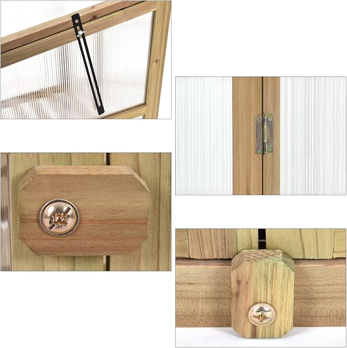 Happygrill Portable Wood Mini Greenhouse w/Transparent Openable Roof, Double Doors & 3 Tier Shelves, 30" L x 22.5" W x 43" H