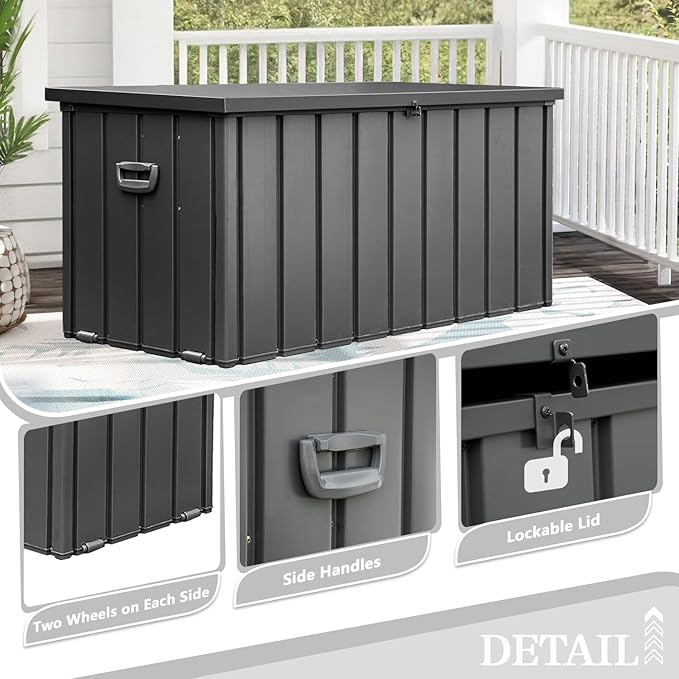 Domi 120-Gallon Outdoor Storage Box – Waterproof, Lockable Storage Cabinet for Patio Furniture, Garden Tools & Pool Supplies – Large Metal Storage for Cushions, Toys & More