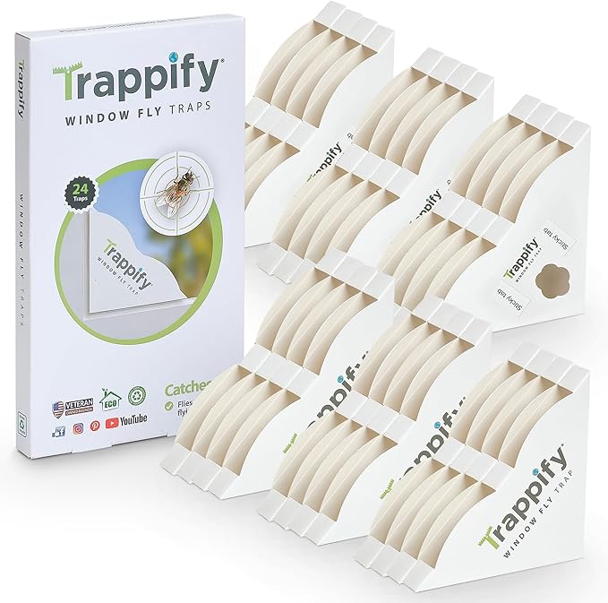Trappify Fly Trap Indoor: Window Fly Traps for Home | Fruit Fly Traps for Indoors, Gnat Traps for House Indoor | Disposable Fly Trap with Sticky Adhesive Strips | Inside Bug Catchers (24 Pack)