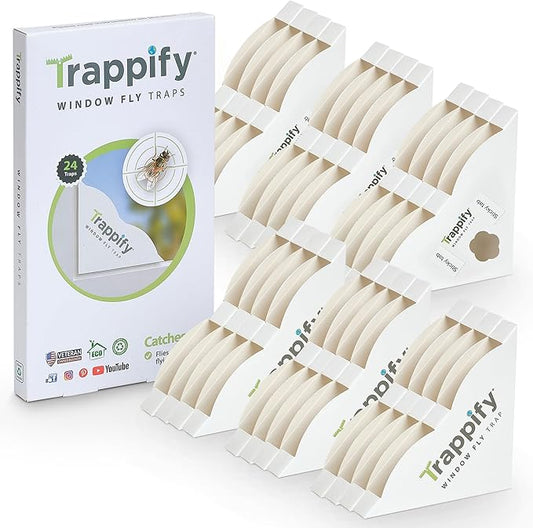 Trappify Fly Trap Indoor: Window Fly Traps for Home | Fruit Fly Traps for Indoors, Gnat Traps for House Indoor | Disposable Fly Trap with Sticky Adhesive Strips | Inside Bug Catchers (24 Pack)