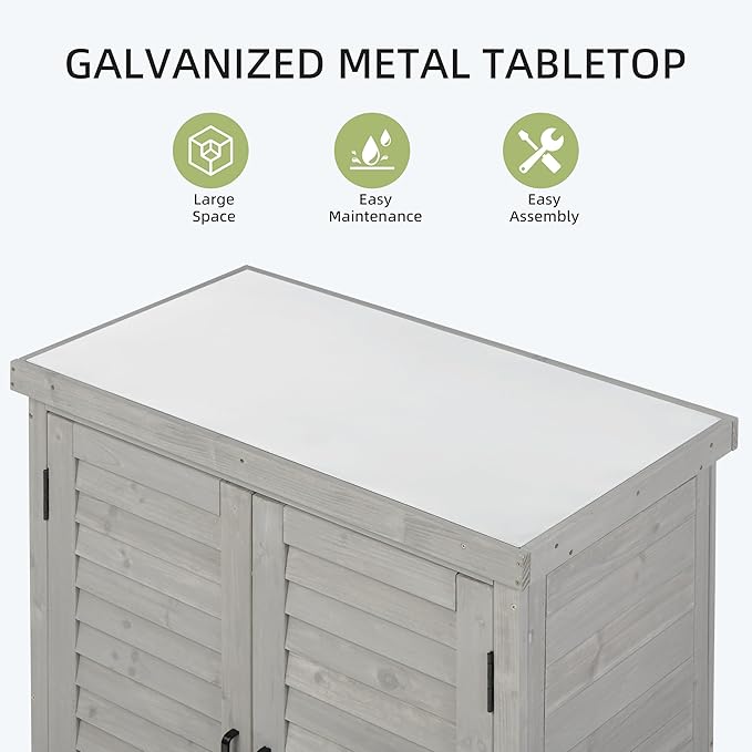 Outdoor Wooden Storage Cabinet Furniture Waterproof Tool Shed with Potting Benches Work Station for Garden Patio