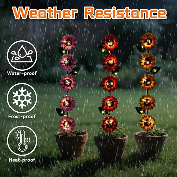 Solar Garden Stakes Lights,3 Pack Metal Sunflowers for Outside,Waterproof Solar Decorative Garden Stakes,Metal Spring Yard Art Decor Lights for Patio Pathway Backyard Porch Lawn(22.6 * 4.7IN)