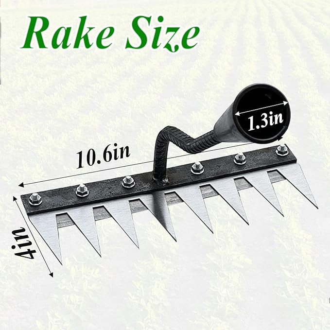 Upgrade Iron Weeding Rake 2.0, 2025 New Iron Rake for Gardening and Weeding, 8 Teeth Carbon Steel Garden Weeder Tool, Detachable Gardening Hand Weeder Puller Tool for Dethatching Lawn Loosening
