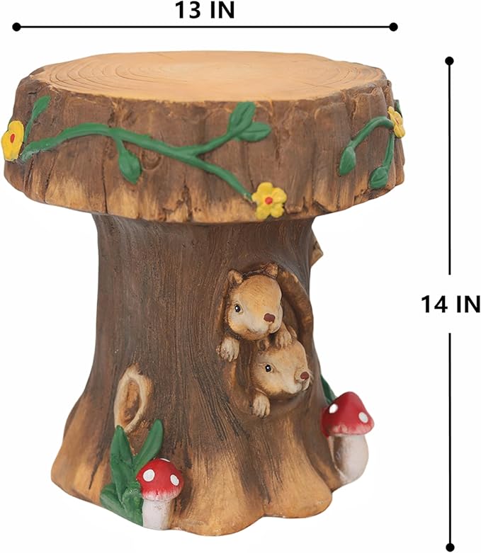 Delicate Fairytale Resin Mushroom Squirrel Garden Stool Statue Lovely Versatile Ornamental in/Outdoor Backyard Patio Squirrel Stool Sculpture Decor